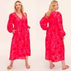 Kate Spade Linen Pink Floral Maxi Dress Sz XS